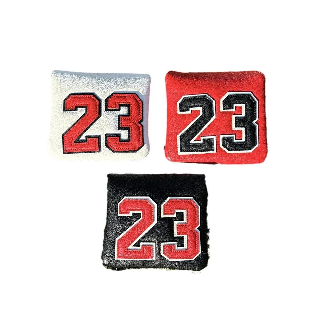 Ram golf club headcover set showing chicken drumstick UT cover, fairway wood sleeves, and square putter sleeve in red colour