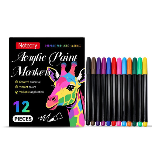 Set of 12 acrylic paint markers with bullet tips for crafts on canvas, wood, and glass