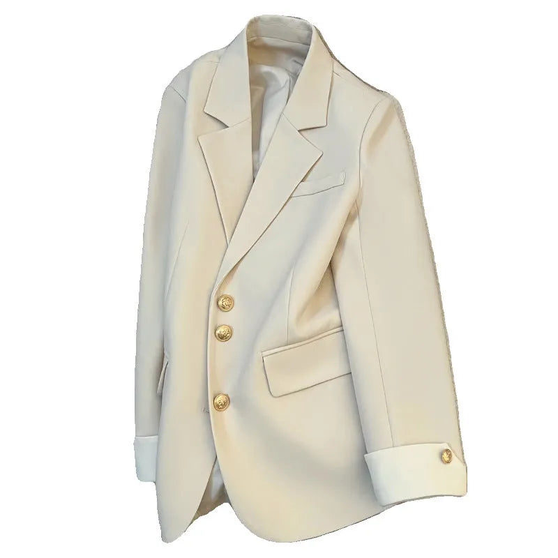 Korean-style women's coat in milky white or black with loose fit and pocket detailing