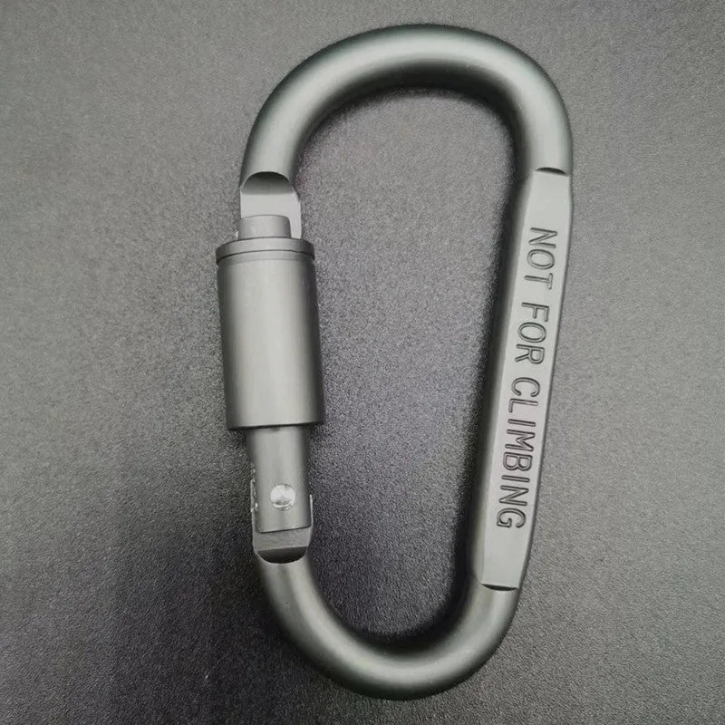 D-type aluminium carabiner with lock mechanism in bright colours measuring 8cm