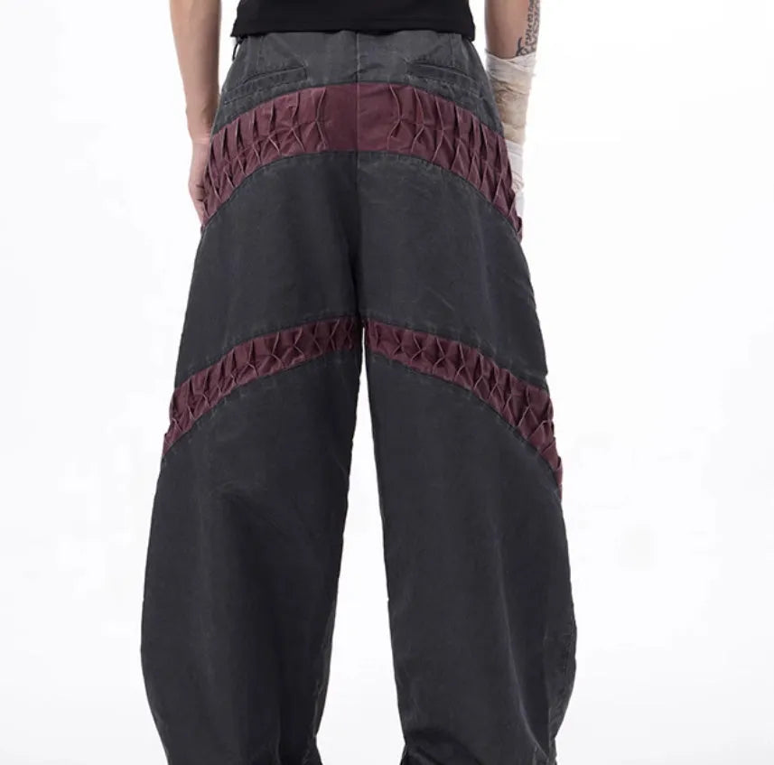 Retro three-dimensional keel casual trousers in solid white or black colours with straight hem design