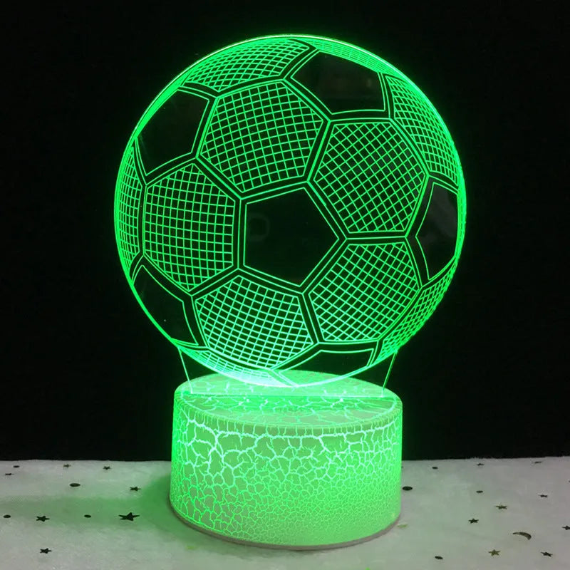 3D football design night light with touch control showing seven colour options