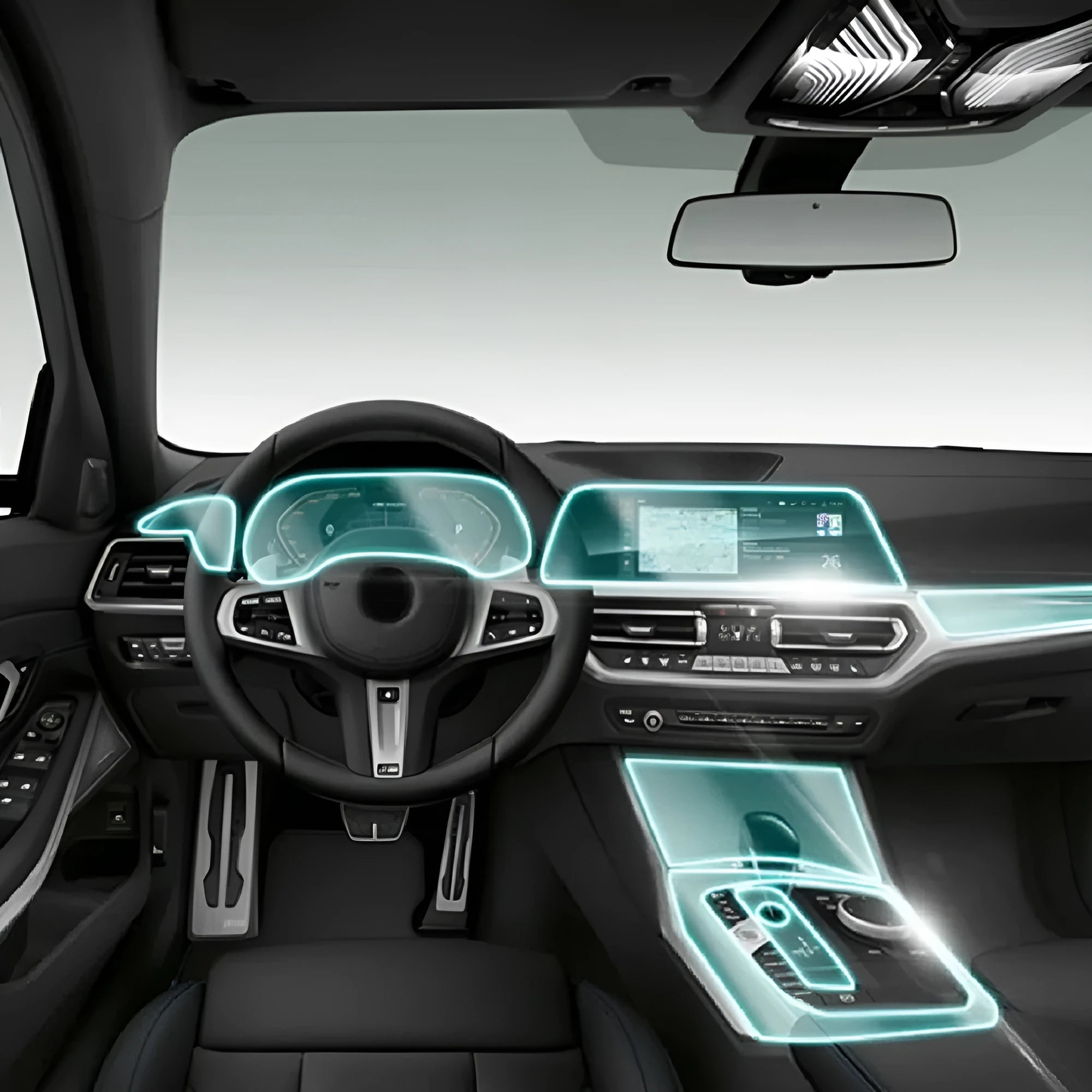 Transparent TPU protective film set for BMW 3 Series centre console and gear shift area, 2014-2020 models