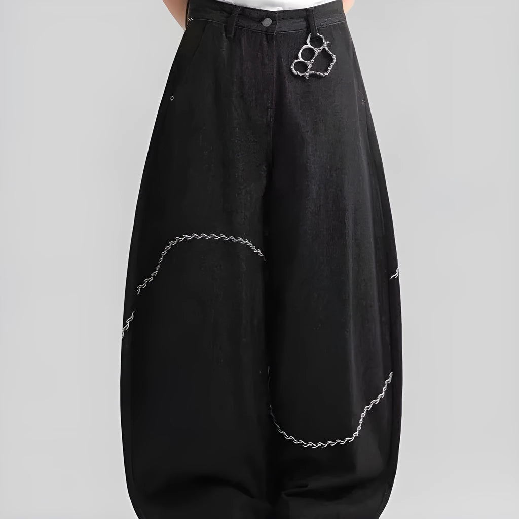 Black straight-leg denim trousers with micro-elastic fabric for autumn and winter casual wear