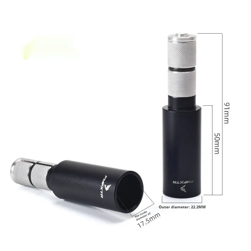 Pair of silver aluminium alloy folding bicycle handlebar extension rods showing extended and folded positions.