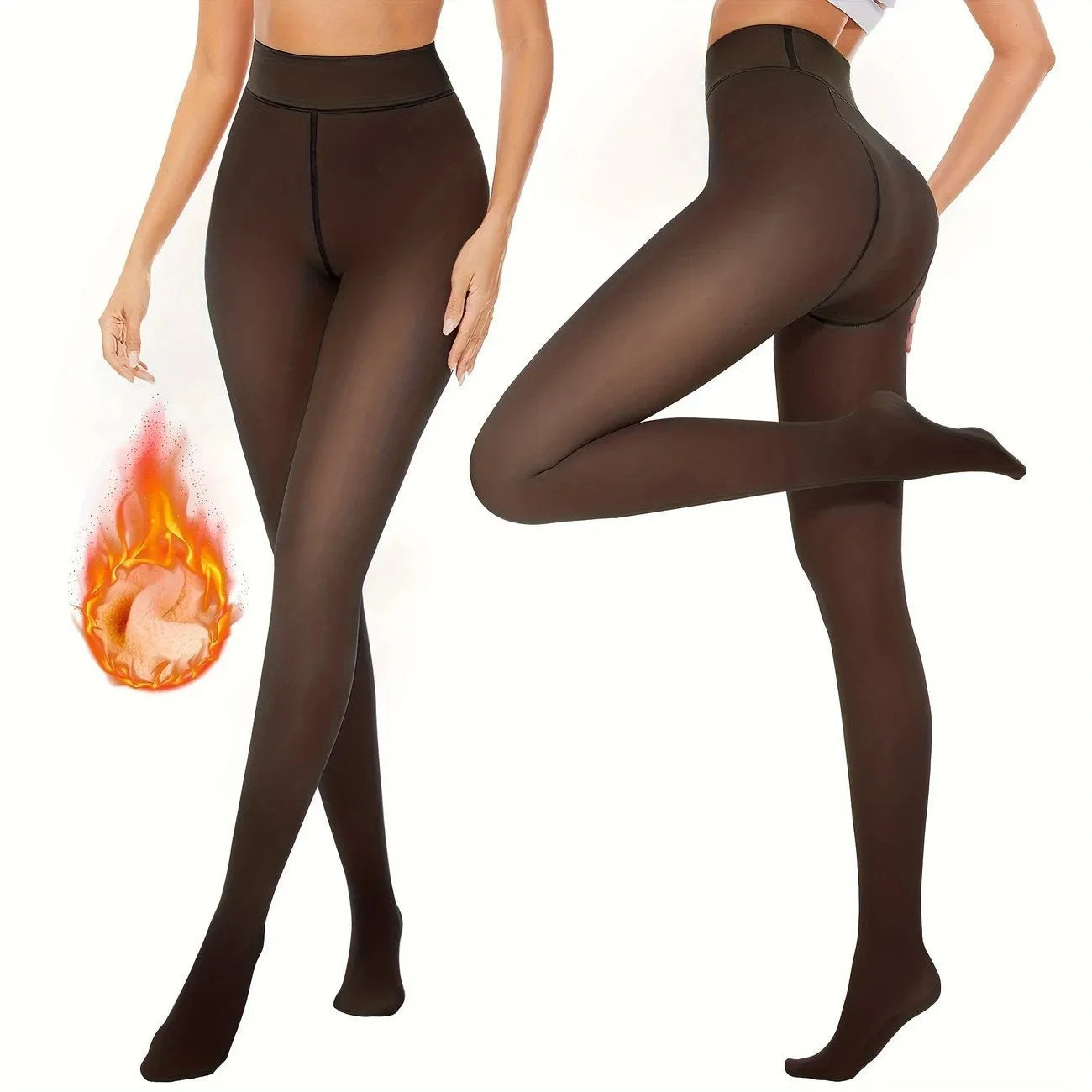 Women's anti-snagging outerwear leggings with wool lining in black and coffee colour options.