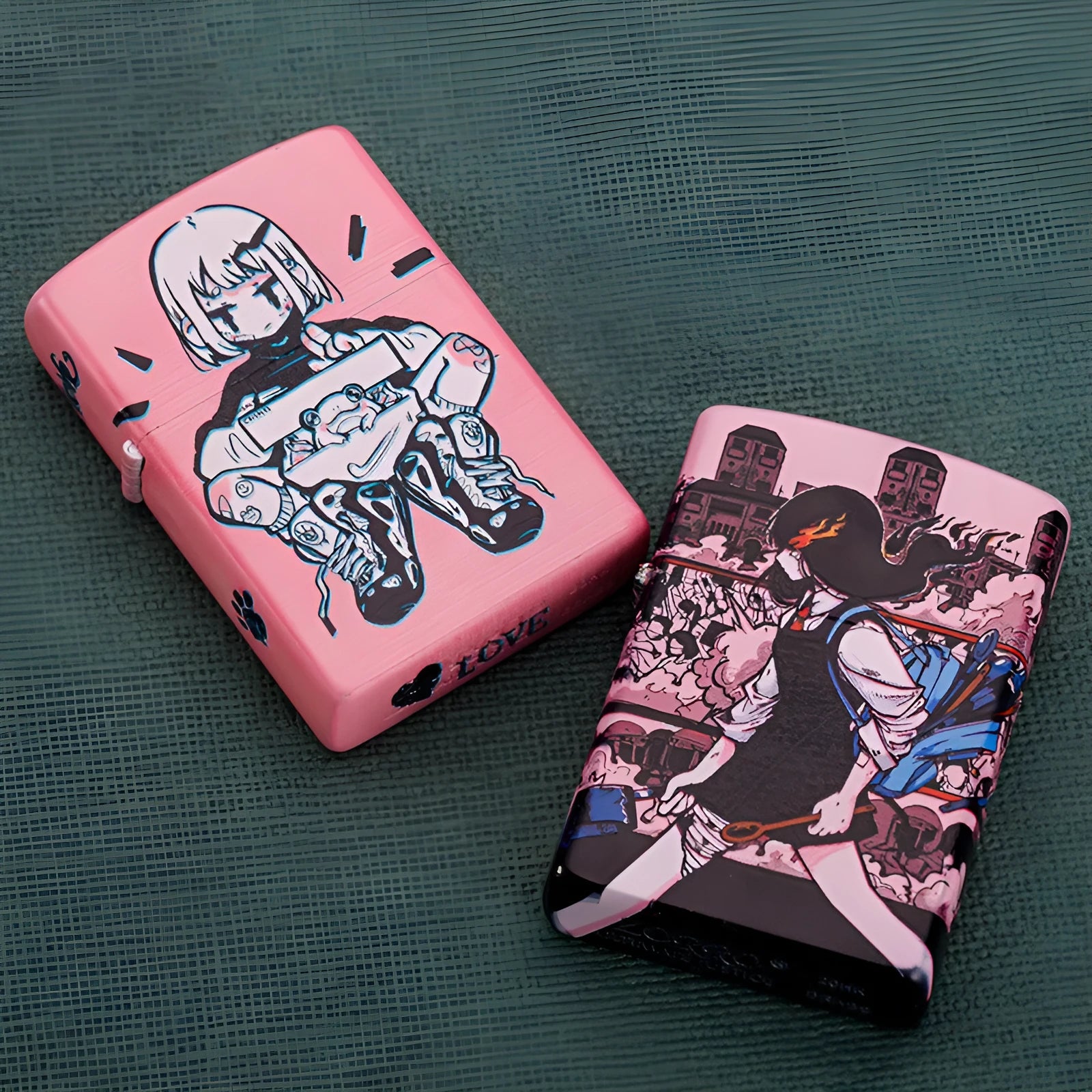 Windproof kerosene lighter with artistic design, steel and copper construction, 58x39x13mm dimensions