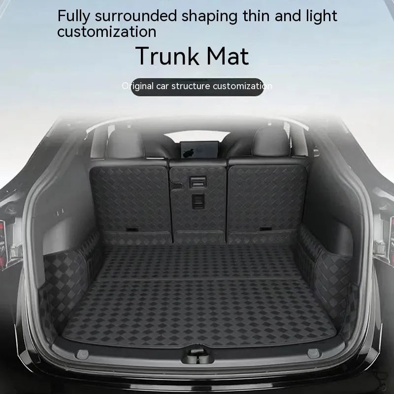 Tesla Model 3 leather boot liner in black with buckle fastening system