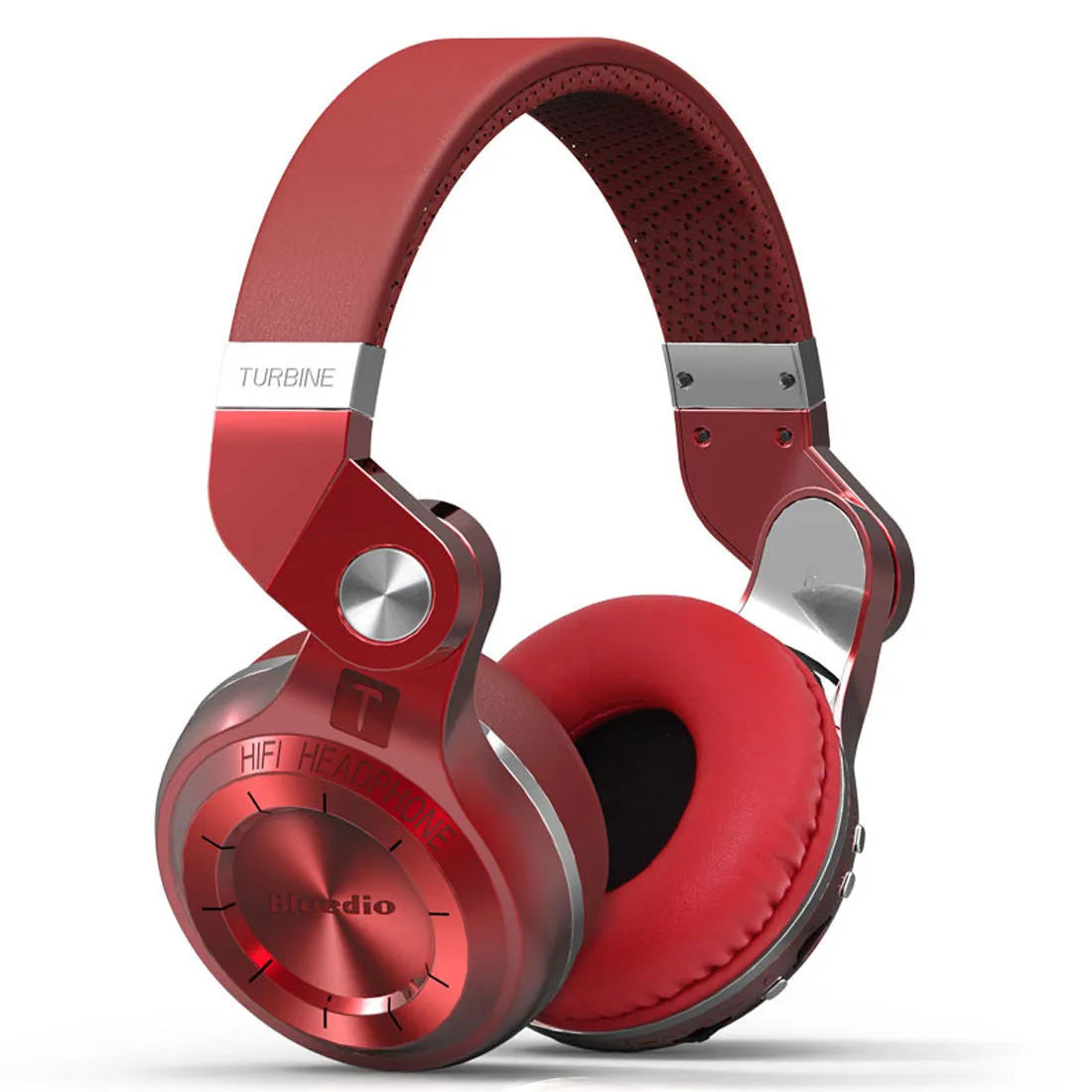 Black Bluetooth headset with in-line controls and a subwoofer, shown in a head-mounted position.