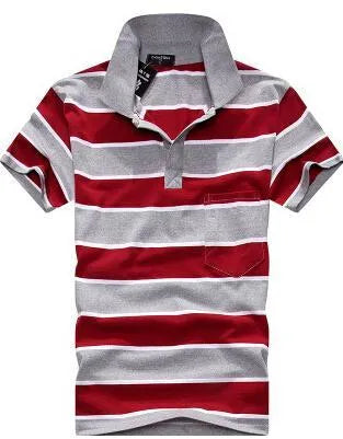 Men's striped short sleeved T-shirt with real pocket in loose fit, front view