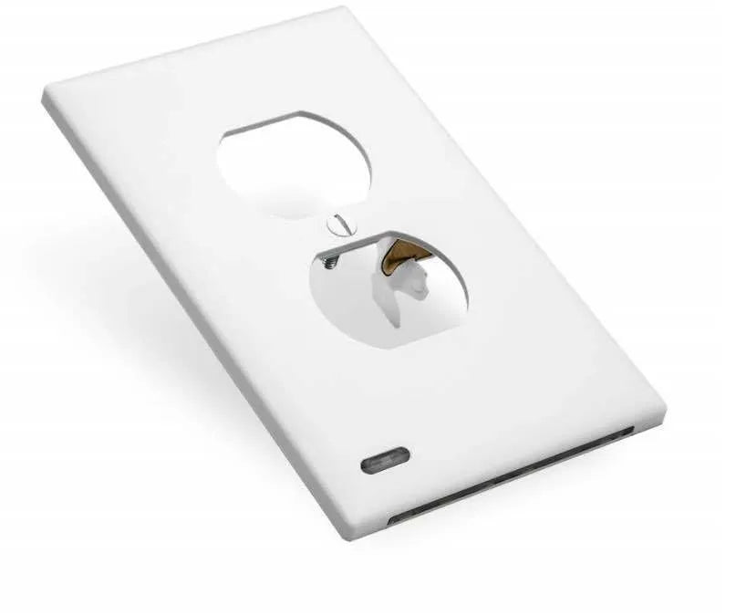 White plug-in socket night light with LED bulbs installed in a wall socket.