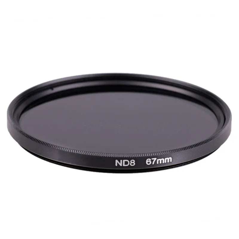 ND8 neutral density camera lens filter with aviation aluminium frame in various thread sizes.