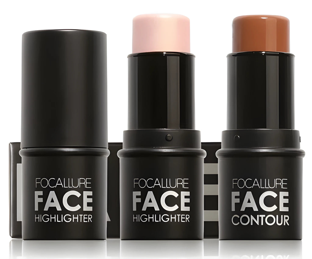Face contour highlighter cosmetic product in four colour options A, B, C, D for cheekbone definition