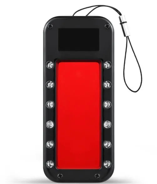 Small red laser reverse camera detector for finding hidden lenses, showing compact dimensions.