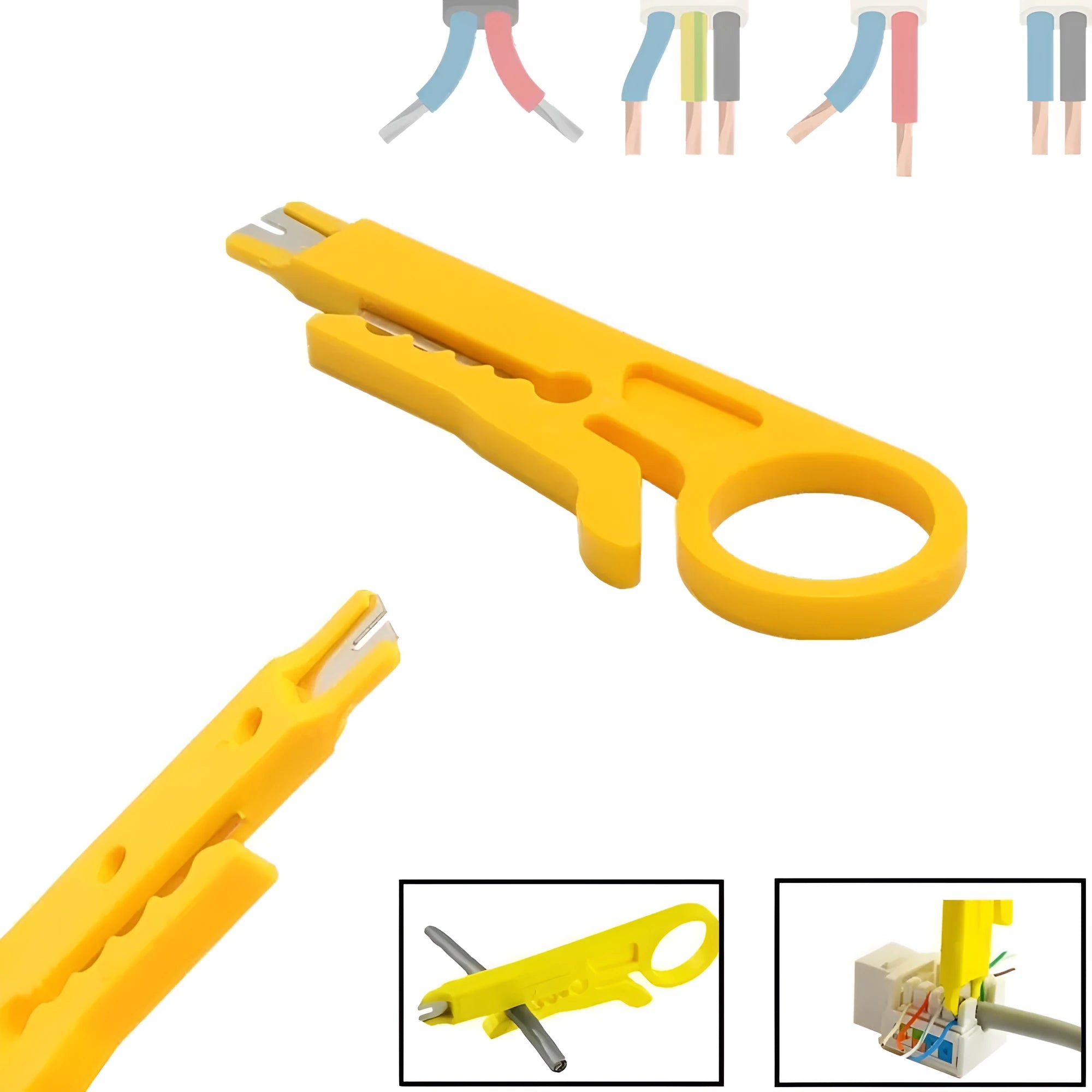 Yellow handled mini portable wire stripper tool for 0.6mm cables.