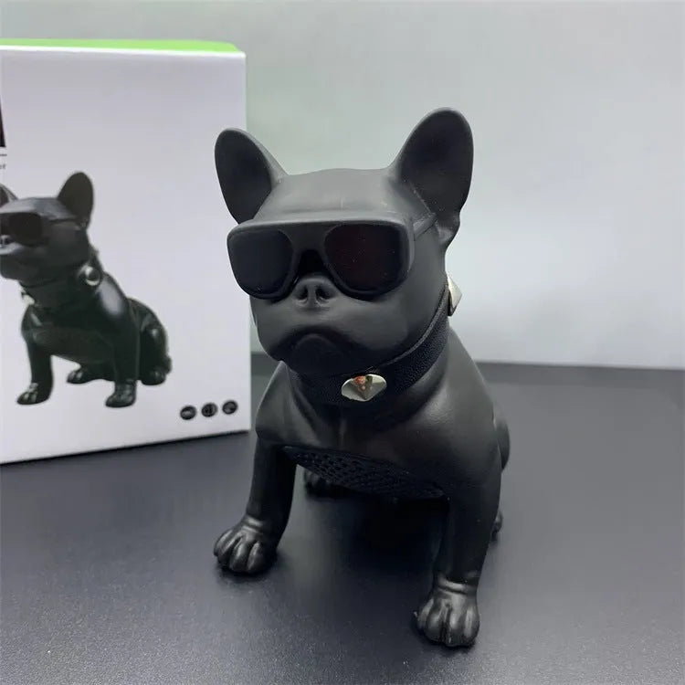 Mini bulldog-shaped Bluetooth speaker in black, red, or white colours showing compact design