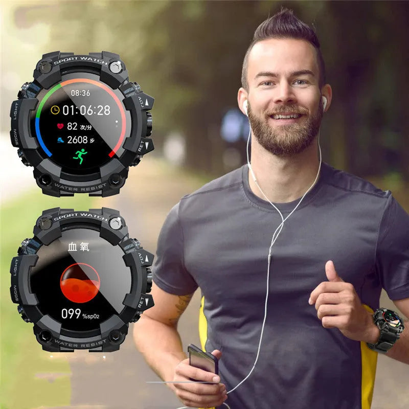 Waterproof outdoor smart watch with step counter and 1.3-inch glass screen in black