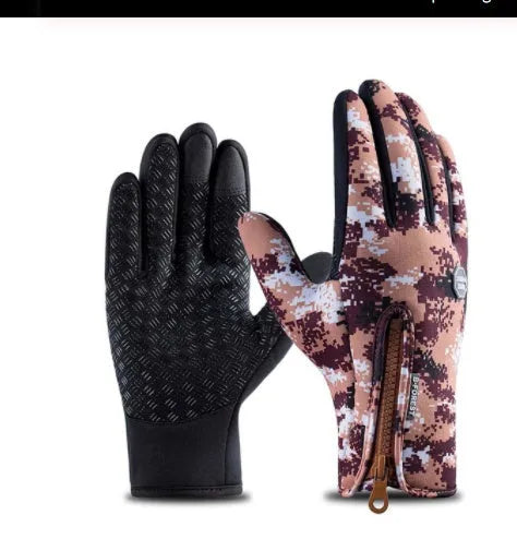 Windproof waterproof touch screen winter gloves with fleece lining and embossed pattern