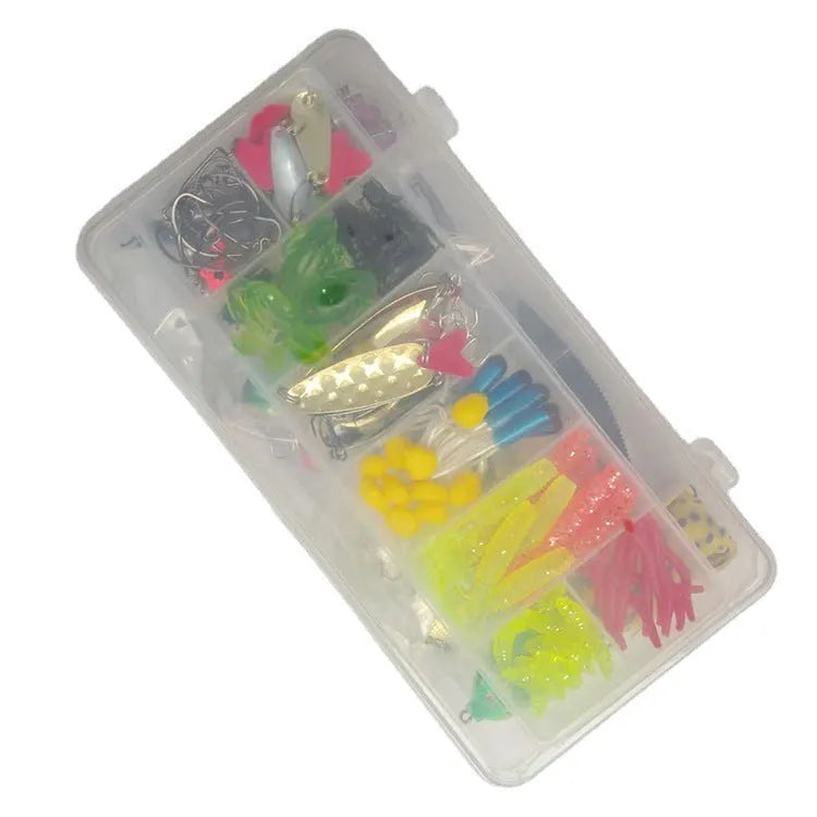 142-piece fishing lure kit with metal pliers and hard mino sequins in multiple colours