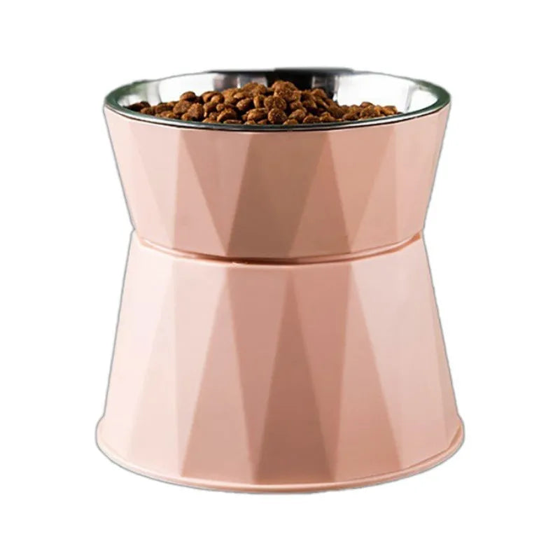 High foot pet stainless steel bowl for cats in blue, pink, and white colour options