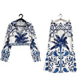 Women's early spring casual outfit set with long sleeve top and long skirt in picture colour.