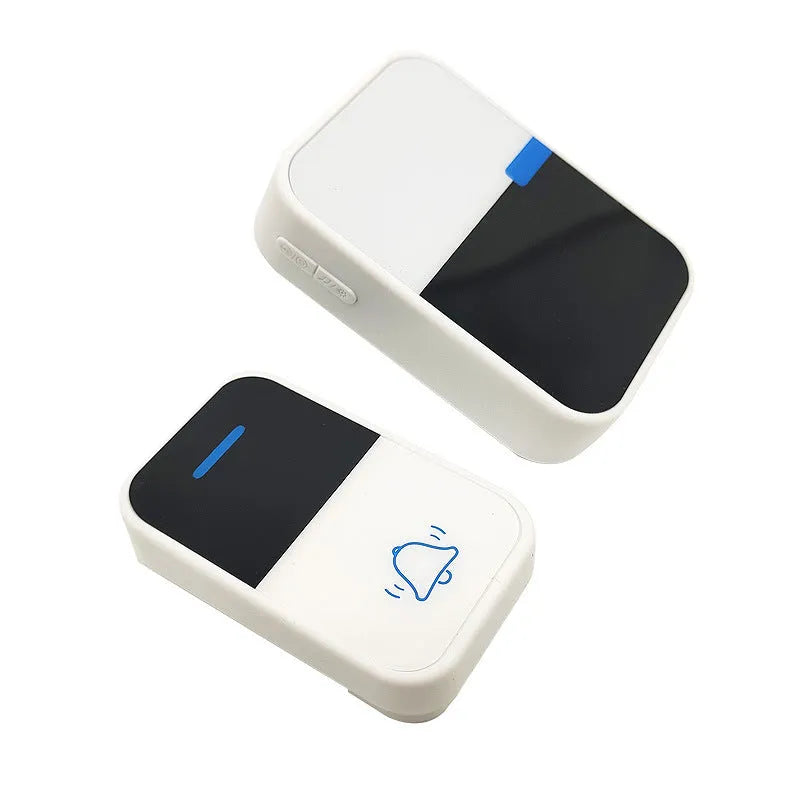 White plastic wireless doorbell with receiver and transmitter showing EU and US plug options