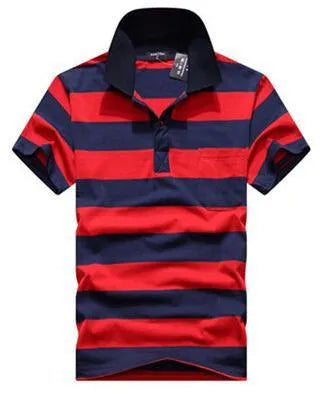 Men's striped short sleeved T-shirt with real pocket in loose fit, front view