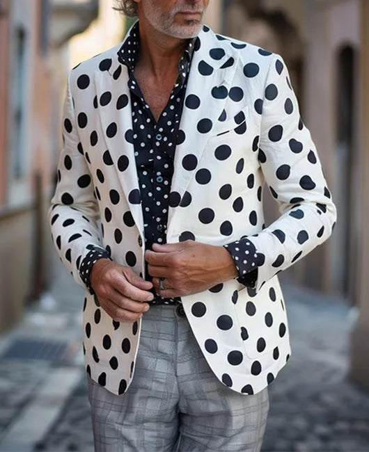 Men's slim fit two-button suit jacket with top-stitched pockets in a black colour option.
