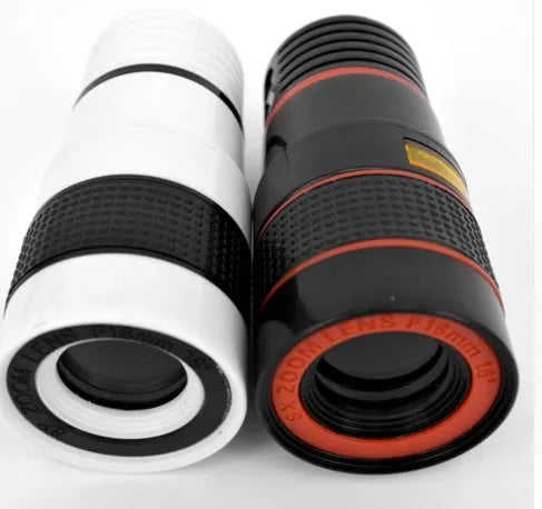 12X magnification phone telescope with adjustable clip attached to mobile phone for long-distance photography