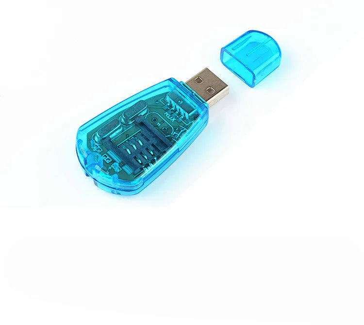 Blue USB external SIM card reader for mobile phone contact and SMS backup
