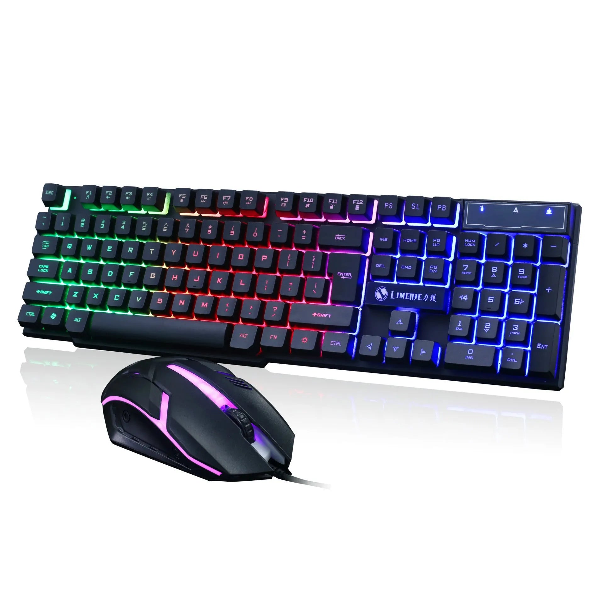 Limei Gtx300 white and black mechanical gaming keyboard and mouse set with backlit keys