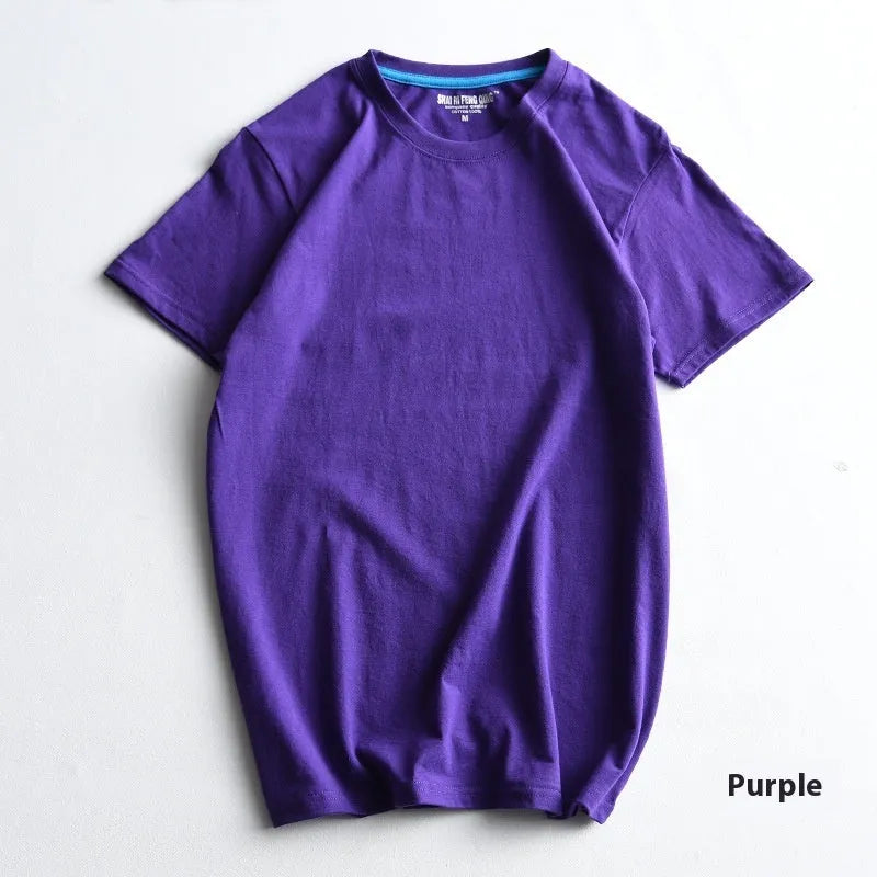 Men's solid colour combed cotton t-shirt with round neck and short sleeves