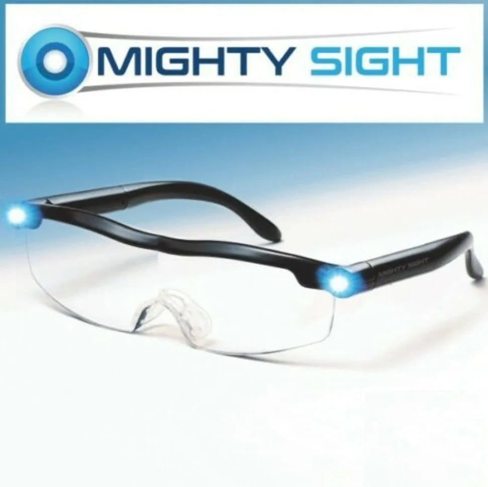 Transparent black USB LED reading light glasses on a white background.