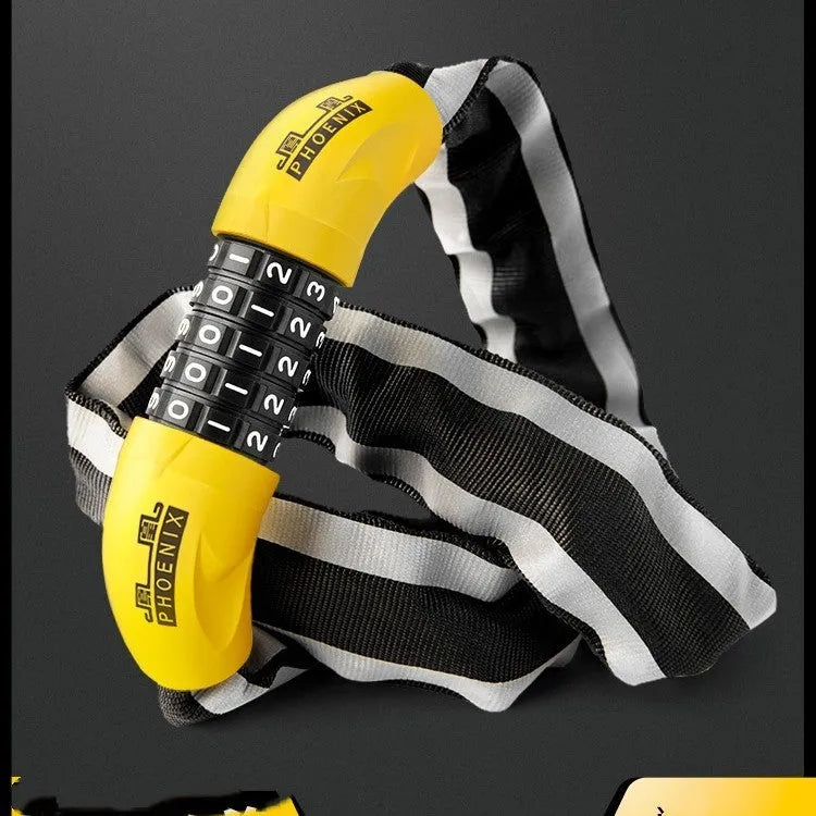 95cm zinc alloy mountain bike chain lock with anti-hydraulic shear construction in black or yellow