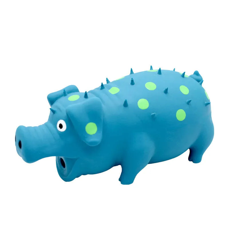 Latex pig squeaky dog chew toy for aggressive chewers with dental cleaning surface