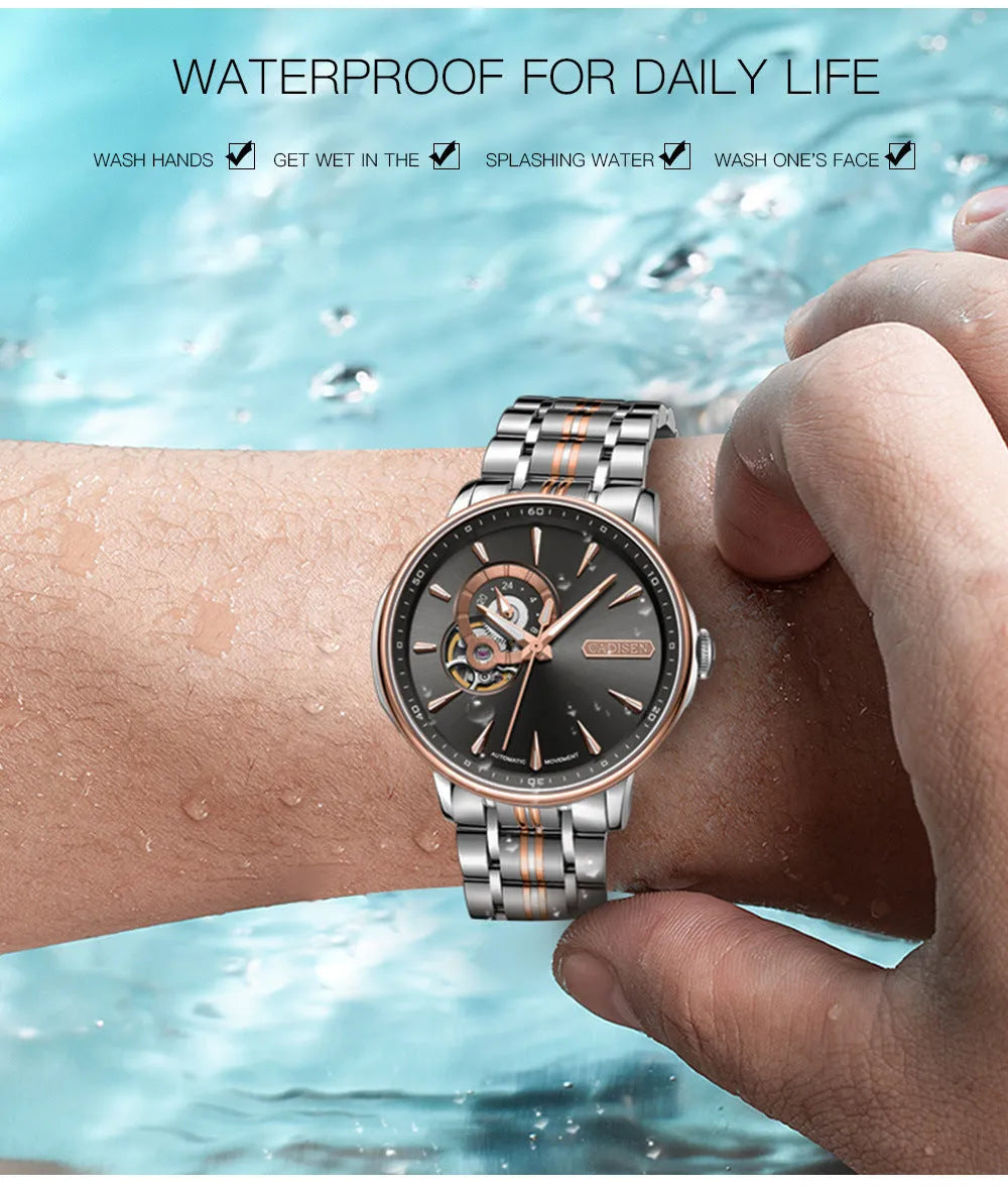 Business and leisure mechanical watch with 42mm dial, luminous display, and stainless steel strap