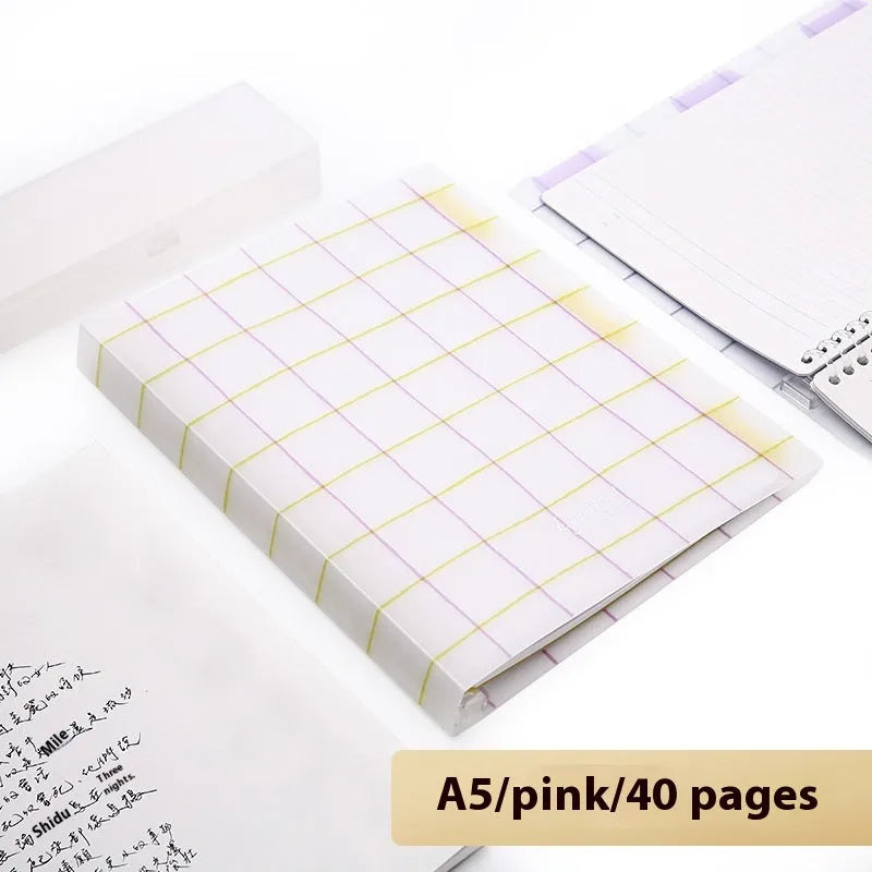 Loose spiral notebook refill with transparent PP cover and raw wood pulp paper in A5 size