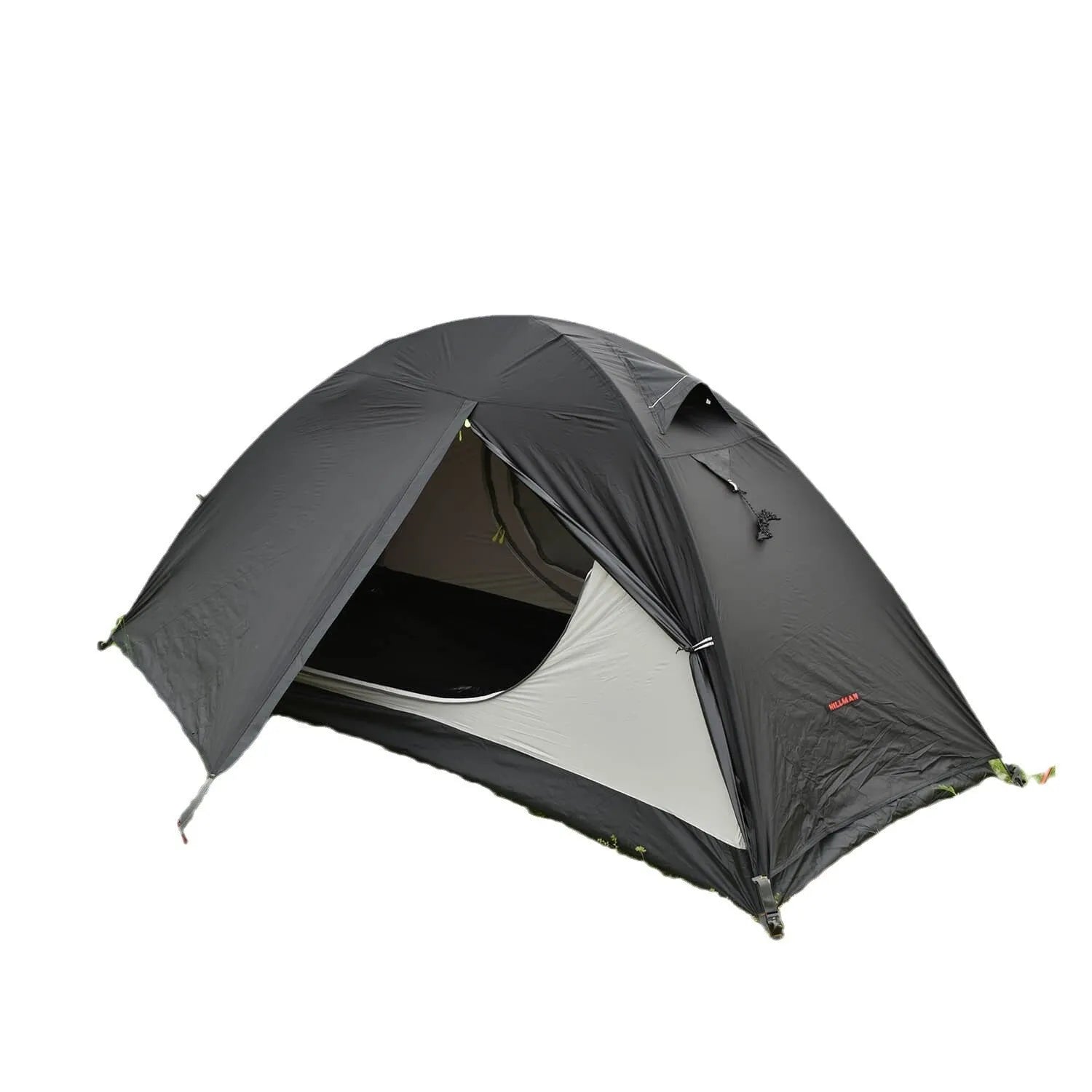 Single person lightweight camping tent with aluminium poles shown in a red colour option, fully expanded.