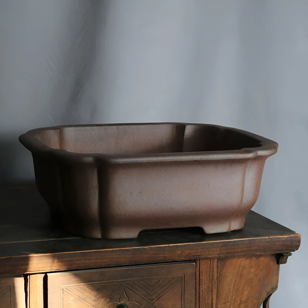 Purple sand rectangular bonsai flower pot on floor with modern simple styling