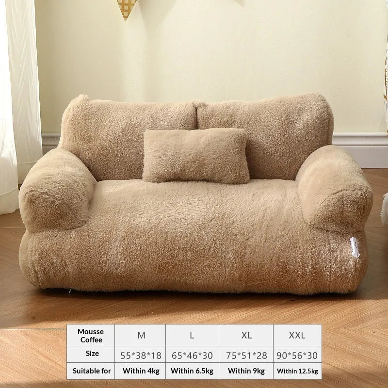 All-season removable washable pet bed in Mousse Coffee colour with soft fabric cover and cushion.