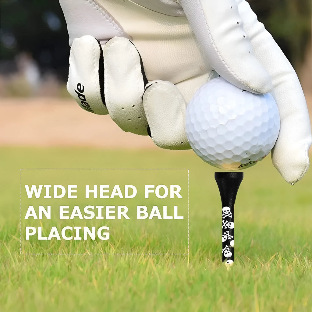 Bamboo golf dowel pins with black skull print in 70mm and 83mm lengths