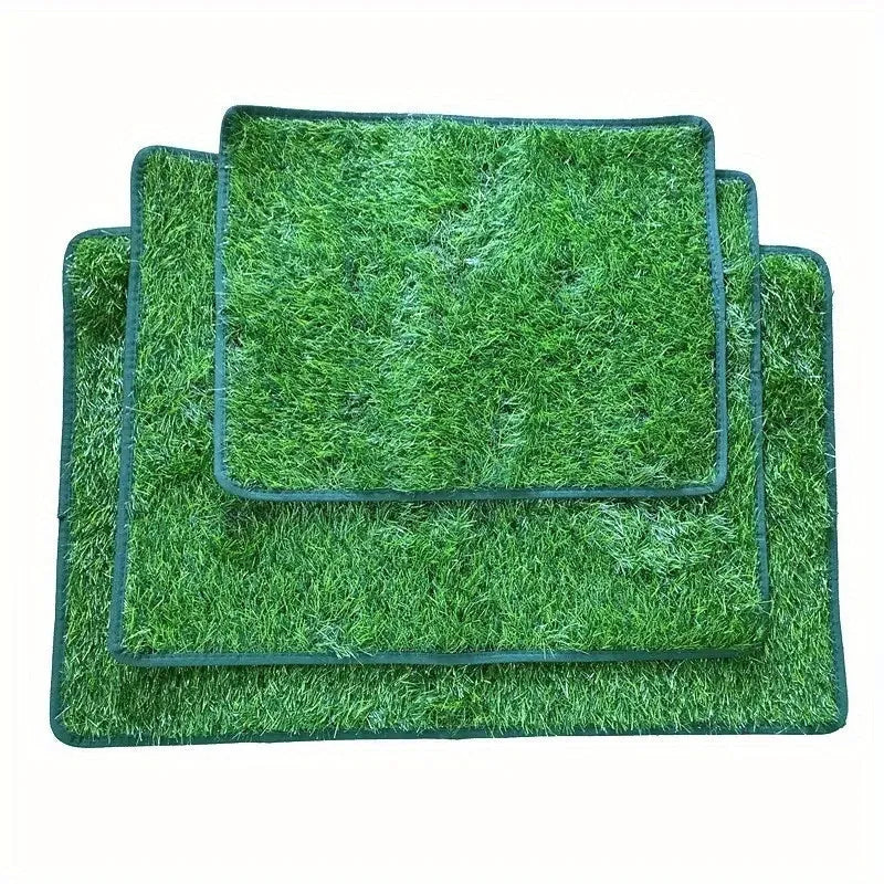 Artificial grass dog toilet training mat shown in three different sizes on a floor.
