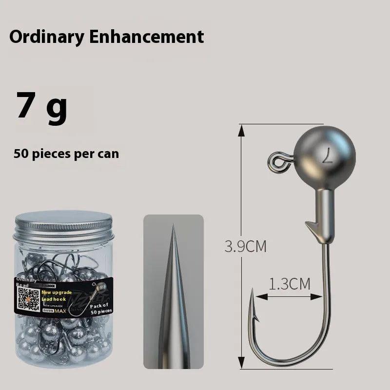 50-piece steel jig hook fishing set with three specification options and lead-headed model
