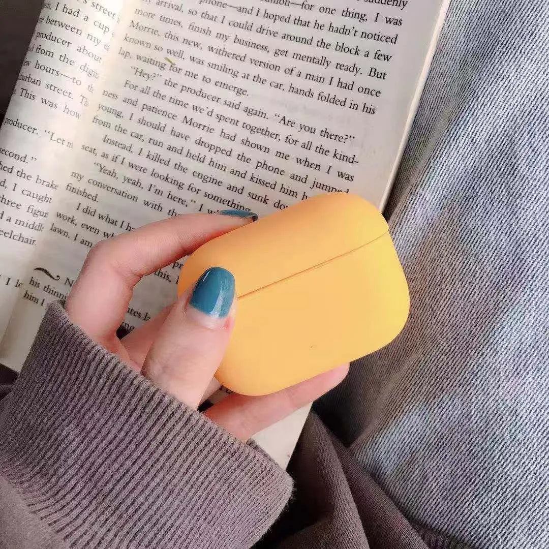 Plastic protective case for Apple AirPods Pro headphones shown in multiple colour options.