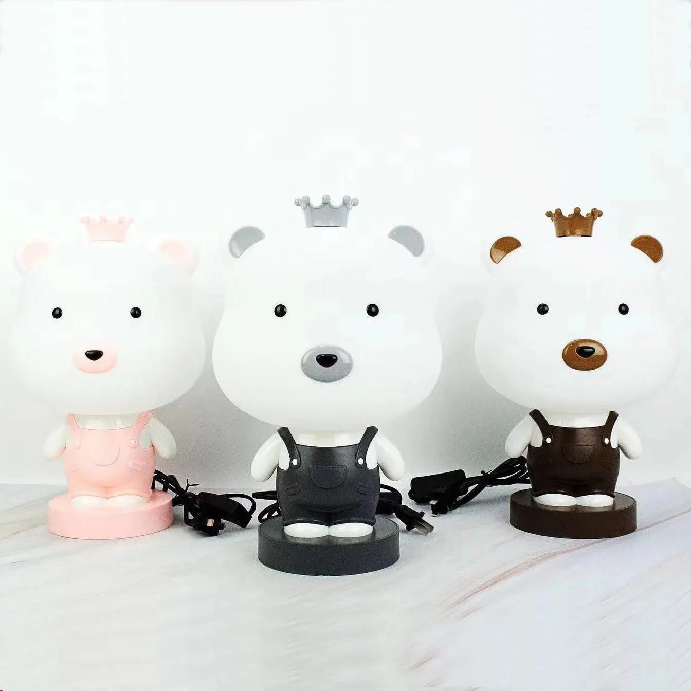 Animal cartoon table lamp with plastic shade and LED light in bear, cattle, rabbit, or tiger designs