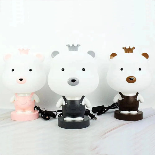 Animal cartoon table lamp with plastic shade and LED light in bear, cattle, rabbit, or tiger designs