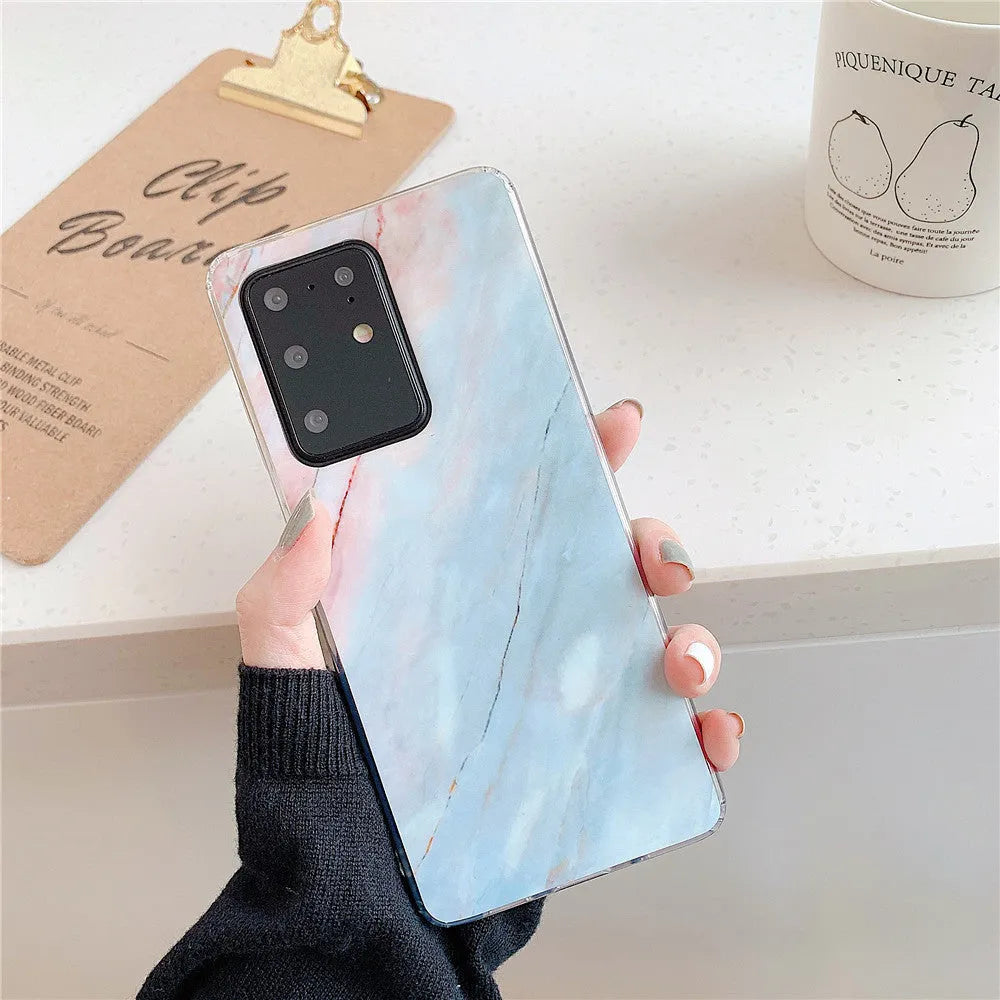 Marble phone case for Samsung S10 TPU back cover in white gold diagonal stitch colour style