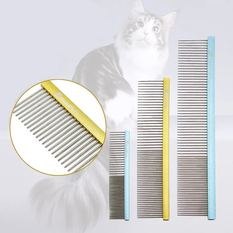 Double-sided stainless steel pet comb with 1mm fine teeth in blue option for dog and cat grooming