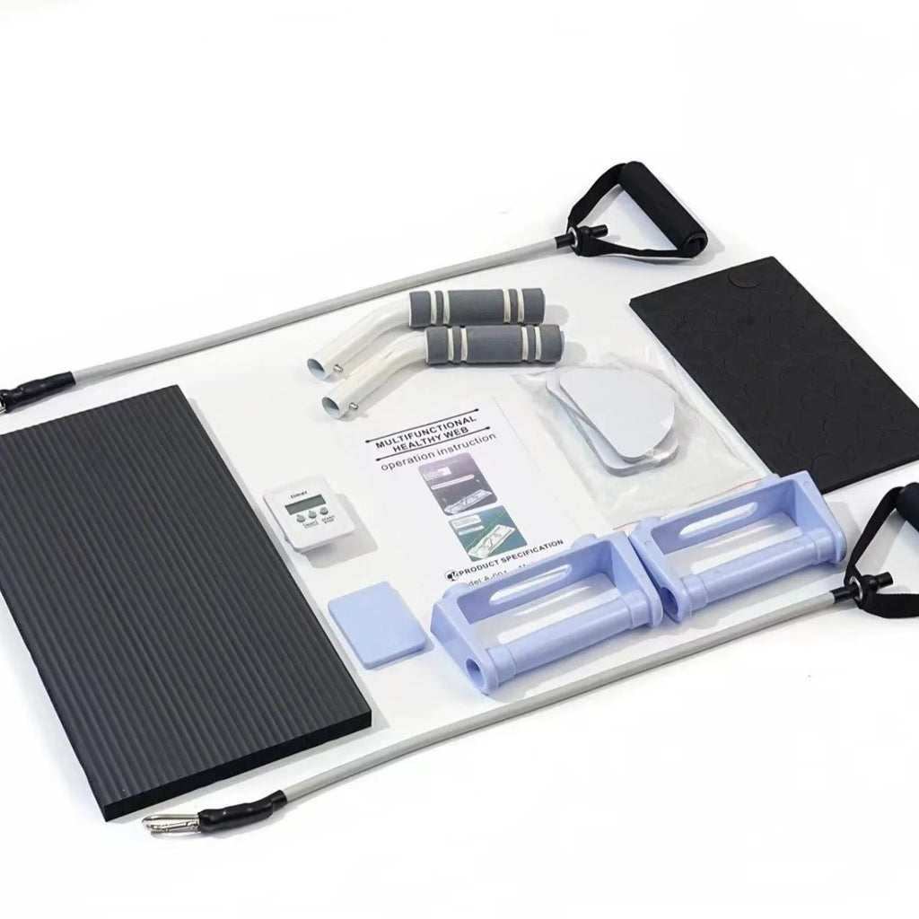 Portable foldable belly panel fitness equipment in purple, black and pink colours