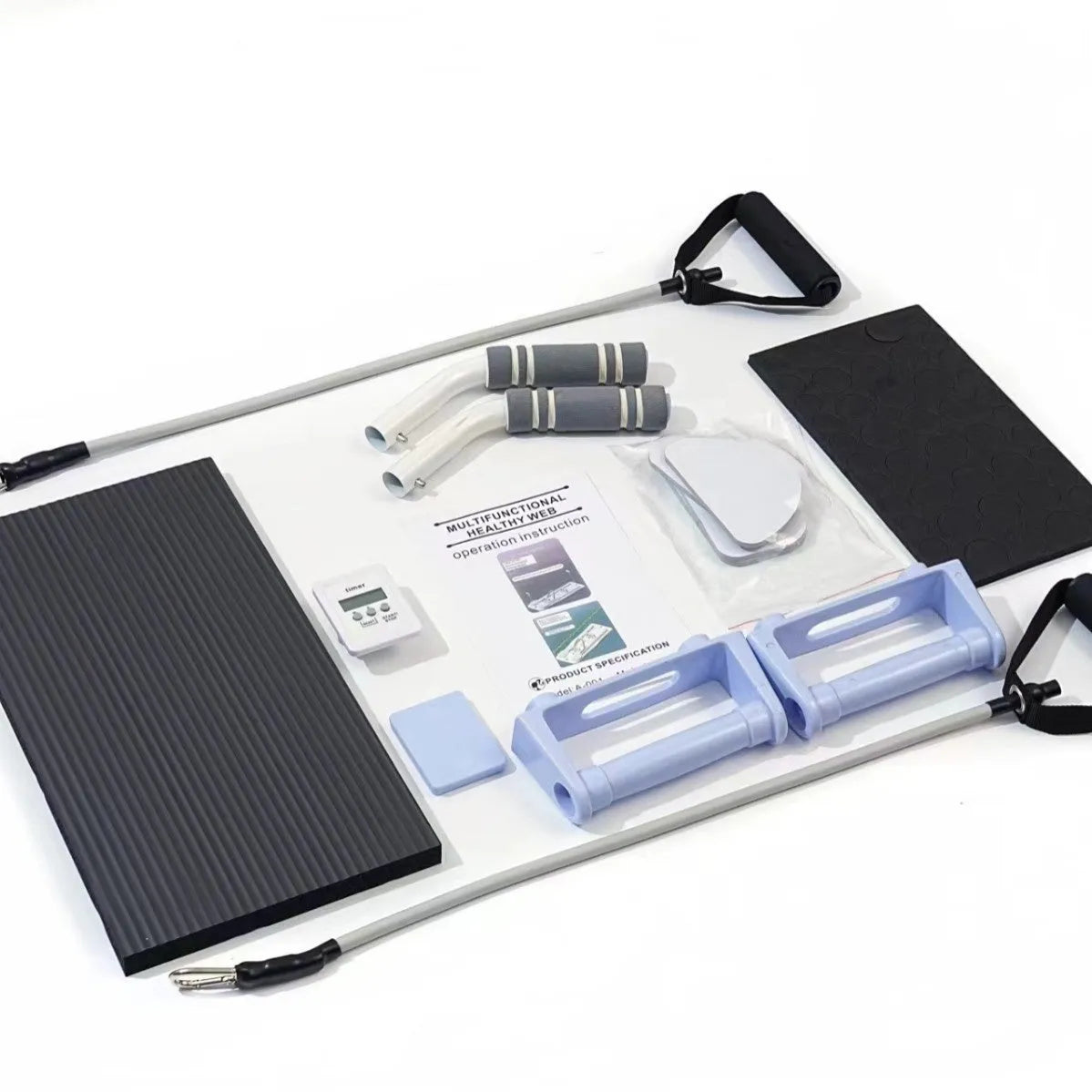 Portable foldable belly panel fitness equipment in purple, black and pink colours
